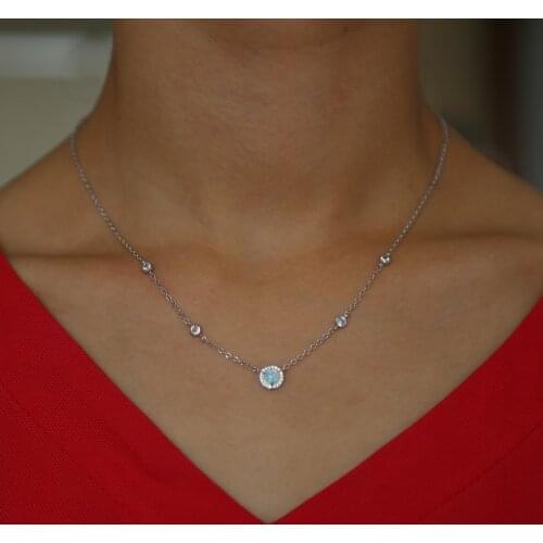 Cz station link chain charm necklace White cz Opal stone women collar chain fashion new arrived female necklaces jewelry