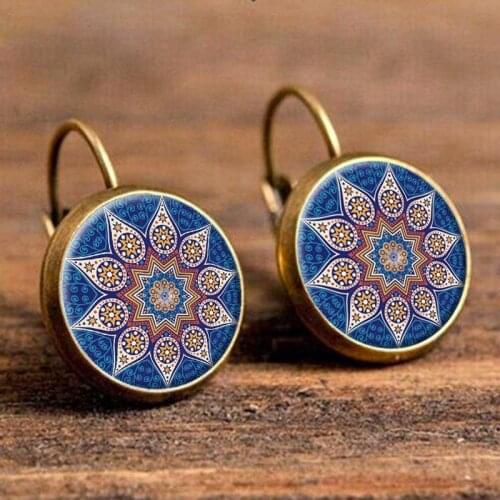 Gaxybb vintage enamel mandala flower earring jewelry for women om symbol buddhism zen a pair unique henna earring
