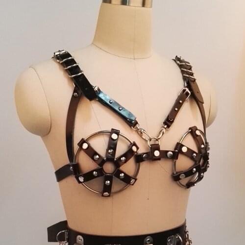 Punk 100% Handmade Women Harness Leather Bra Belt Top Bust Caged Body Belt Underbust Suspender Straps for Women