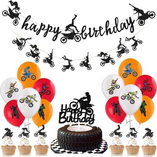 1set Motorbike Racing Balloon ORV Dirt Off-Road Bike Car Banners Happy Birthday Party Kids Boy Toy Decoration Motorcycle Ballons