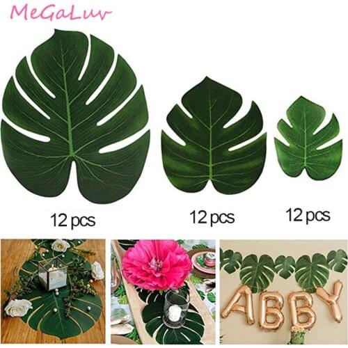 12 pcs/set Simulated Turtle Leaves Table Artificial Palm Leaves Plate Pad Tropical Coaster Hawaiian Party Decoration Luau Supply