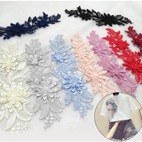 2 Pieces/1 Pair High Quality Bridal Lace Fabric Decoratio Lace Flower Motif Sewing Lace Applique Dress Garment Accessories