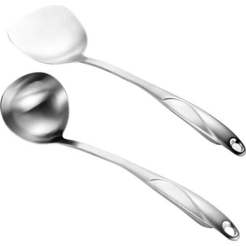 2pcs/set 304 Stainless Steel Spatula Household Cooking Spatula Kitchenware Two-piece Soup Spoon Spatula Spoon Set Cookware Set