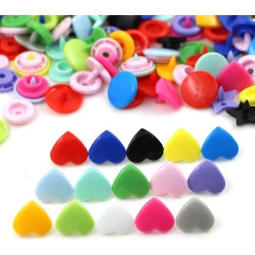20 Sets Heart Shape Snaps Buttons KAM Plastic 12MM Fasteners Quilt Cover Sheet Button For Scrapbooking Crafts Baby Clothes Clip