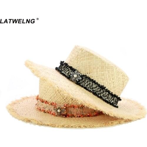 2020 Original Design Tweed Belt Raffia Beach Hats For Women New Fashion Bee Straw Sun Hat Ladies Summer Visor Caps Wholesale