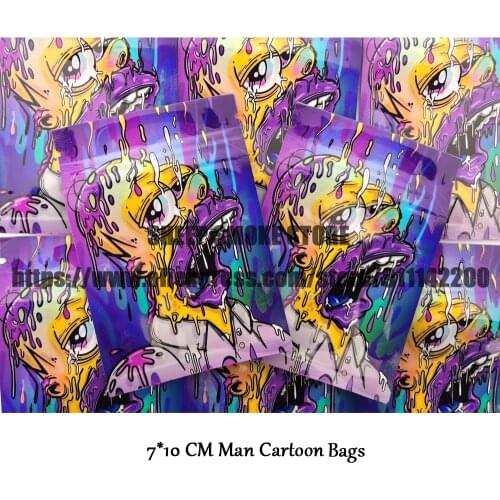 2021 Cartoon Purple Weed Bags Waterproof Sealed Bags Top Quality Plastic Package For Tobacco Zipper Storage Bags