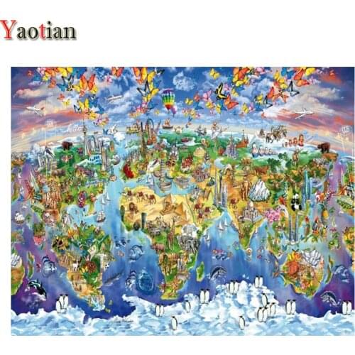 5D Diamond Painting Rhinestones Embroidery World Map Animal Landscape Full Drill Square Rhinestone Mosaic Kit Home Decoration