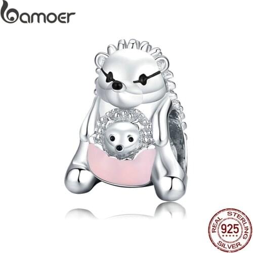 Bamoer 925 Sterling Silver Mother Hedgehog Pets Metal Charm for Original Silver Bracelet Fine Jewelry DIY Bangle BSC239