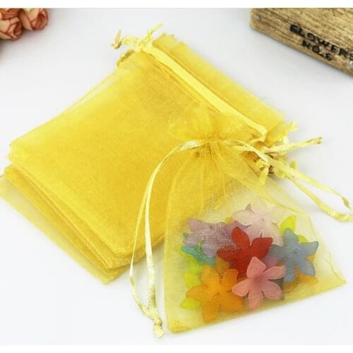 9x12cm (3.54"x4.72") Gold Jewelry Bags Packing Drawable Organza Bags Wedding Gift Bags Sachet Organza 100pcs/lot