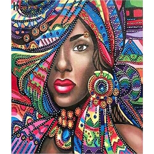 African Woman in Colored Clothing Diamond Painting Portrait Round Full Drill Nouveaute DIY Mosaic Embroidery 5D Cross Stitch