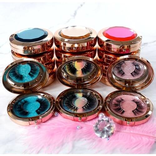 Diamond round cases 5D mink lashes wholesale handmade mink eyelashes mink hair flase eyelash