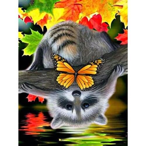 ARMYQZ Full Square/Round Diamond Painting Raccoon Cross Stitch Diamond Embroidery Animal Pictures of Rhinestones Crafts Kit