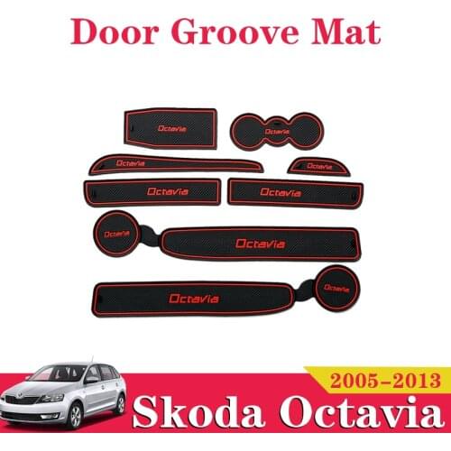 8X Car Accessories Inner Gate Slot Pad Non-Slip Cup Mats Anti Slip Door Groove Mat For Skoda Octavia A5 2005 2007 - 2013 MK2 1Z