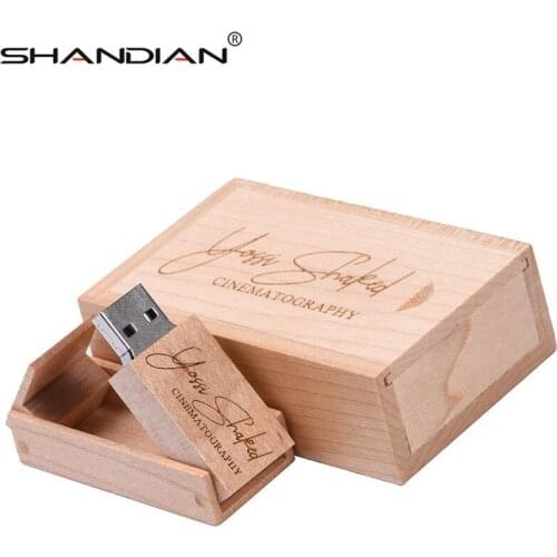 SHANDIAN 1PCS free custom logo Wooden USB+ box USB Flash Drive pendrive 4GB 8GB 16G 32GB Memory card photography wedding gift