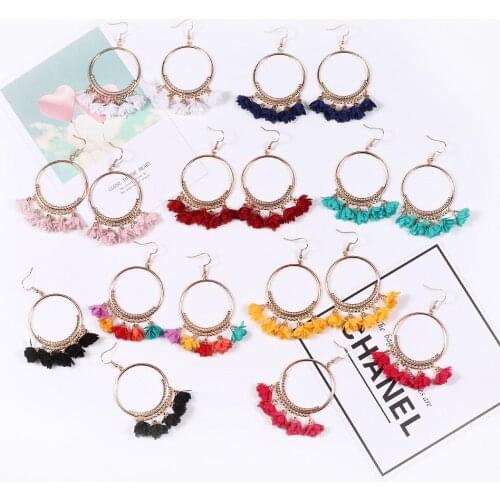 HC Fashion Gold Color Big Round Drop Earrings Bohemian Flower Tassel Jewelry Women Wholesale Bridal Wedding Earrings Brincos F