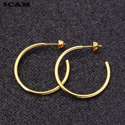 ICAM Classic Open Round Stud Earrings Brincos For Women Jewelry Simple Big Exaggeration Stainless Steel Ear Bijoux