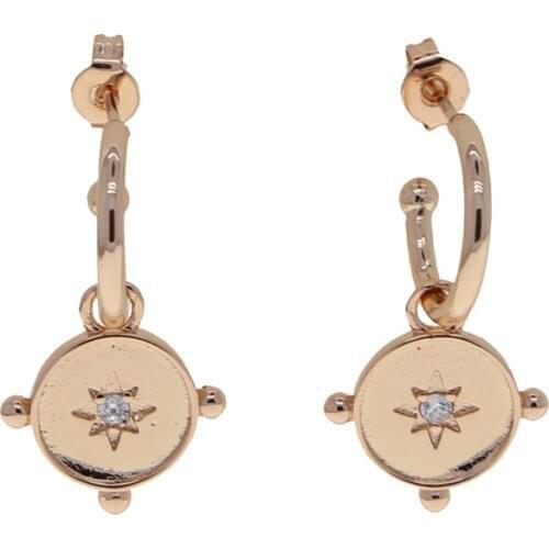 Sparking CZ Star Signet Earring Gold Color Dangle Drop Girl Ear Jewelry