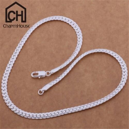 Charmhouse 925 Silver Chain Necklaces For Men 5mm Link Chain Necklace Collier 20inch Fashion Jewelry Accessories Bijoux Gifts