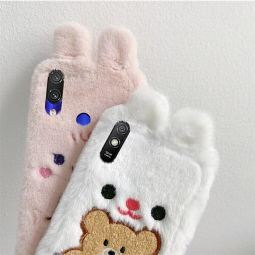 Cute 3D Dog Fur Plush Case For Xiaomi Mi 8 SE 9 10 Lite Pocophone F1 X3 NFC Redmi 9 9A 9C 9i 8 8A 7A Note 7 Pro 8T 9S Warm Cover