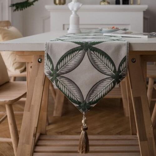 DUNXDECO Table Runner Modern Leaf Geometric Copper Flora Jacquard Party Long Table Cover Fabric Simple Home Warm Decoration