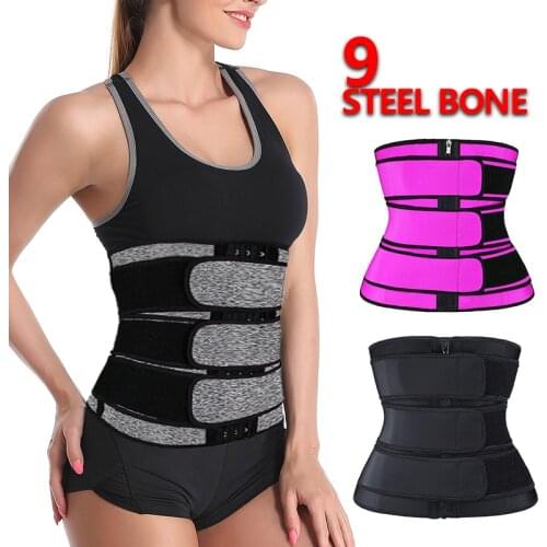 Neoprene Waist Trainer Body Shaper Sweat Sauna Shapewear 3 Double Closure Workout Fajas Thick 3 Belts Girdle Compression Trimmer