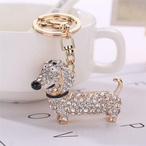 New Design Fashion Rhinestone Dog Dachshund Keychain Bag Charm Pendant Keys Holder Keyring Jewelry For Women Girl Gift