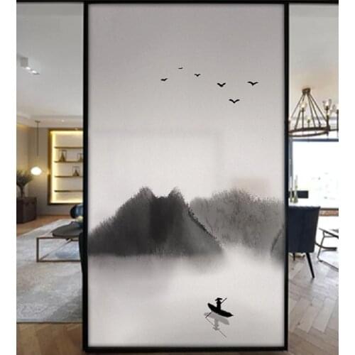 Chinese Style Custom Size Window Film Static Cling Vinyl Home Decoration Hand Painting Removable Reusable Tint-Film 40cmx60cm