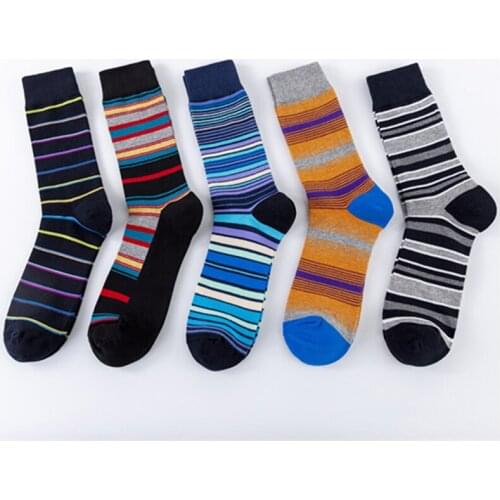 Autumn Winter 1 Pairs Happy Stripe Socks Men Crew Socks Fashion Soft Cotton Long Socks Funny Colorful Print Casual Socks