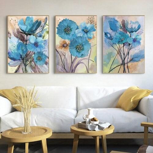 Blue Sun Flower Nordic Canvas Posters And Prints Wall Art Canvas Painting Print Wall Pictures For Living Room Decor