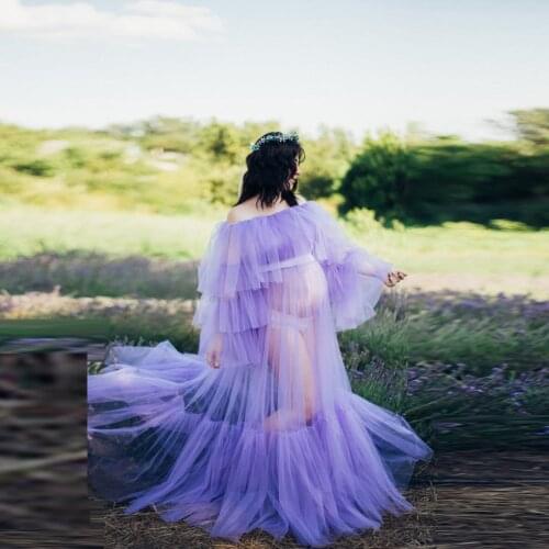 Photo Shoot Prom Dress Party Dresses Lush Lavender vestidos de fiesta Custom Made Mesh Tiered Women Dresses For Baby Shower