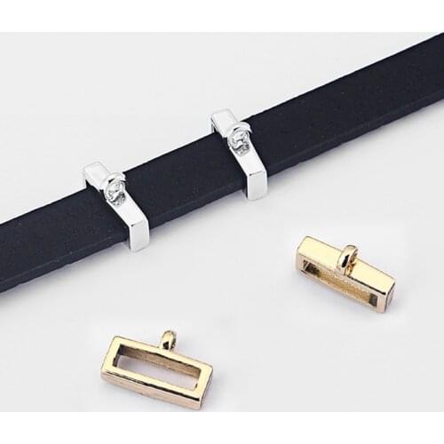 15pcs Fashion Jewelry 11*3mm Flat Slider Beads Spacer Bail For 5mm 10mm Flat Leather Cord Jewelry Findings Accessories Bijoux