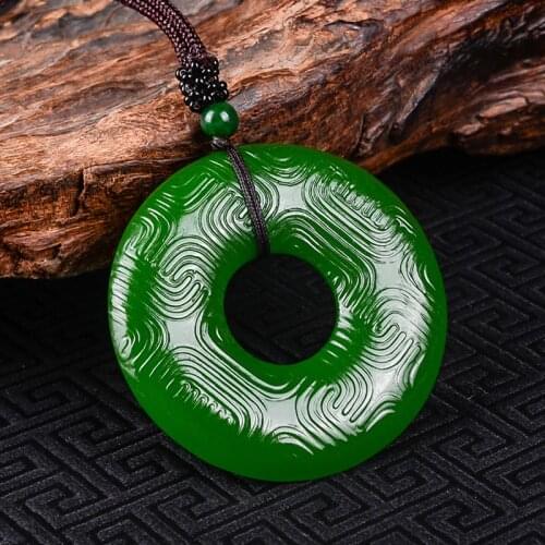 Chinese Green Jade Peace-buckle Jade Pendant Jewelry Lucky Exorcise evil spirits Auspicious Amulet Jade Pendants Fine Jewelry