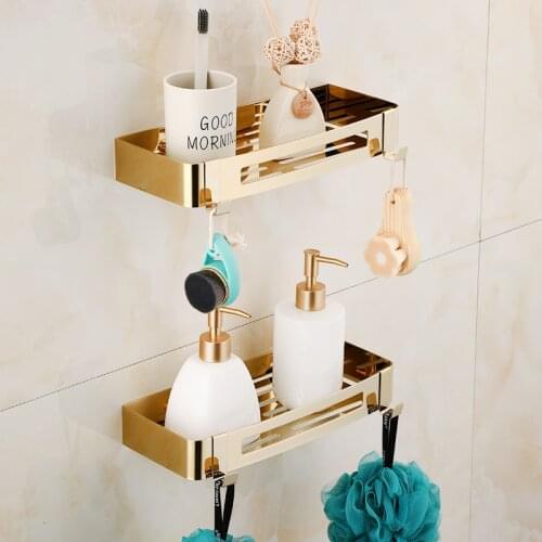 Bathroom Shelf Bath Storage Holder Wall Mounted Gold Stainless Steel Square Bath Shower Shelf Bath Shampoo Holder Corner shelf