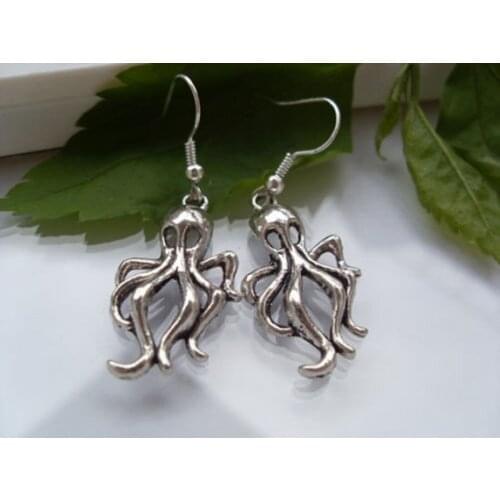 Octopus Earrings Steampunk Nautical Squid Kraken Pirate antique Silver Jewelry