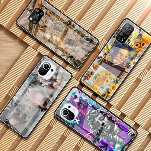 Luxury Glass Case For Xiaomi Redmi Note 10 9 8 Pro 9S 8T 7 9C Mi Poco X3 NFC 10T Lite 9T 11 F3 Phone Cover Retro Art Sculpture