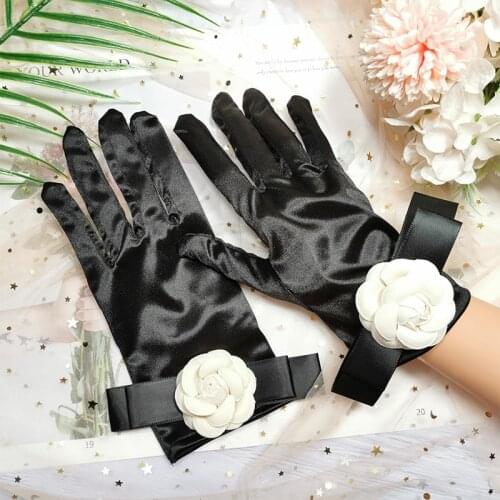 1 Pair Bride Bridal Wedding Gloves Black Gloves Dress Satin Guantes Elegantes For Women Finger Gants Mariage Luvas De Noiva