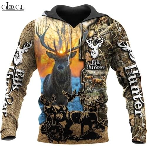HX Fashion Men Women Hoodie Harajuku Sweatshirts Moose Hunting 3D Print Oversized Casual Long Sleeve Sport Pullover Hoodies