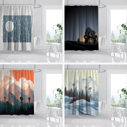 Mountain Landscape Print Shower Curtain Set Home Decoration Bathroom Curtains Fabric Waterproof Polyester With Hook YL-0048