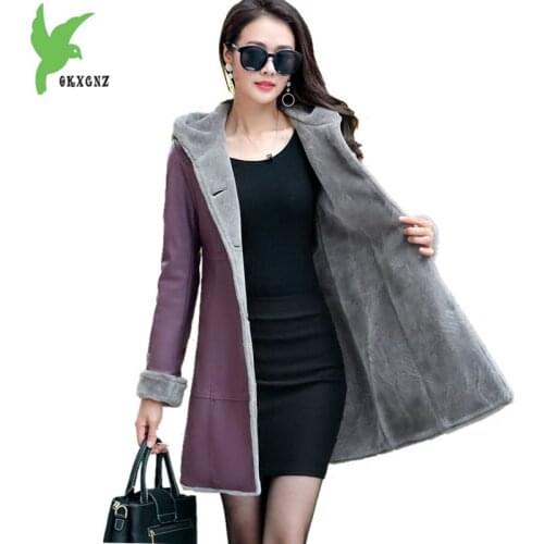 Boutique Women winter leather jacket Fur Together coats Medium length Hooded trench Plus size Thicker Leather jackets OKXGNZ1200