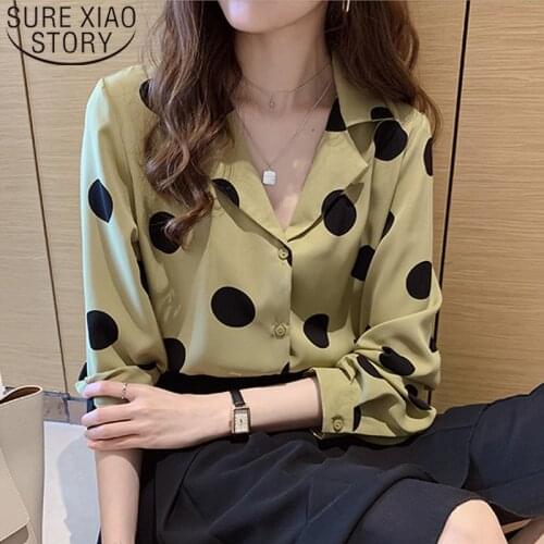 2020 Spring New Long Sleeve Polka Dot Chiffon Blouse Women HK Style Retro Elegant Slim-fit Women Tops Blusas Mujer 8767 50