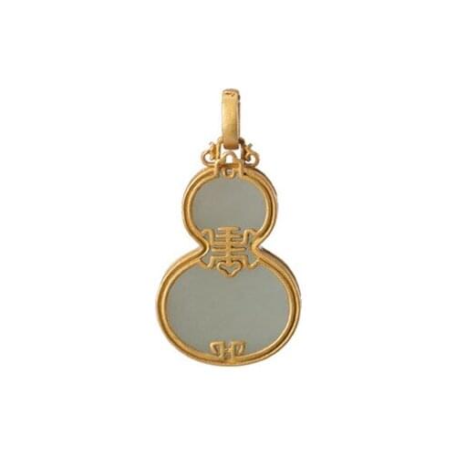 S925 sterling silver gold plated Hetian Gray jade Pendant Retro Personality Gourd Ruyi Shou character Womens Pendant