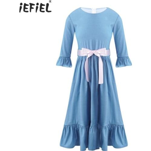 Kids Girls Child Denim Casual Dress Summer Elegant Princess Flower Girl Dress For Wedding Birthday Party Dresses Ruffled Clothes