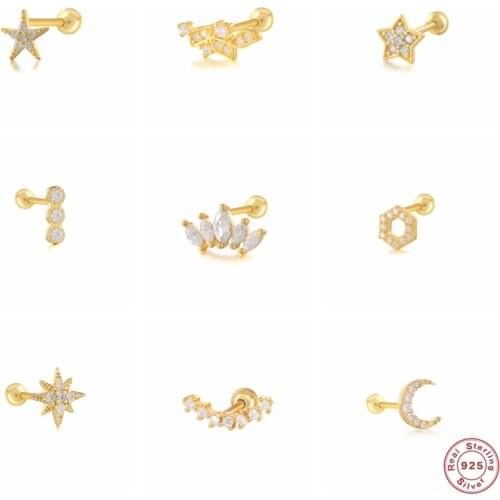 1pcs 2pcs Cartilage Stud Earring 925 Sterling Silver Bling Zircon Piercing Earrings For Women Ear Bone earlobe piercing Buckle