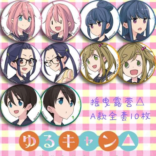1PC anime badges 58 mm Anime Laid-Back Camp Cartoon Acrylic Brooch Nadeshiko Kagamihara Rin Shima Round Pins