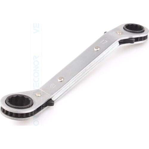 17x19mm Metric Reversible Ratchet Wrench Spanner Plum-Designed Ratcheting Bent Handle for Multifunctional Use