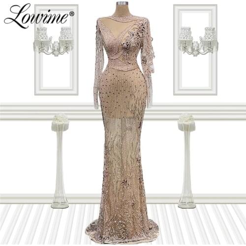 2021 Customized Light Pink Beaded Evening Gown Arabic Plus Size Prom Dress Dubai Long Sleeves Turkish Party Dresses For Women