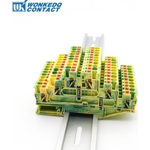 10Pcs PT2.5-3L-PE 3 Level Ground Push-in Triple Layer PT2.5-3L Wire Electrical Connector Din Rail Terminal Block PT 2.5-3L-PE