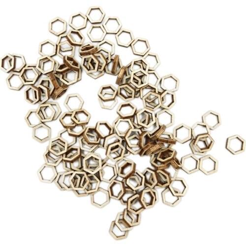 50pcs 10mm Hollow Hexagon Shape Wood Craft, Unfinished Wooden Heart Cutout for Home Decoration DIY