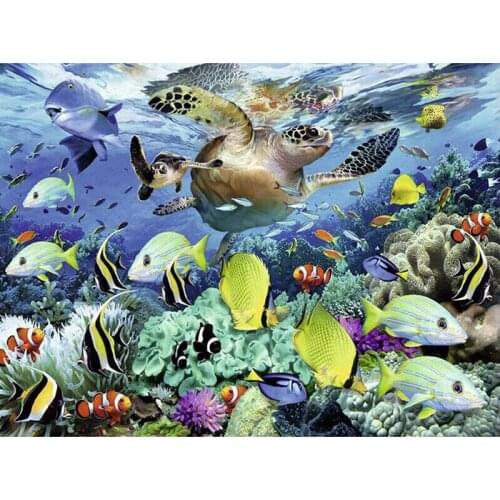 5D DIY Full Square/Ropund drill Diamond Painting Cross Stitch Turtle and fish Embroidery Rhinestone Mosaic home decor gift H139