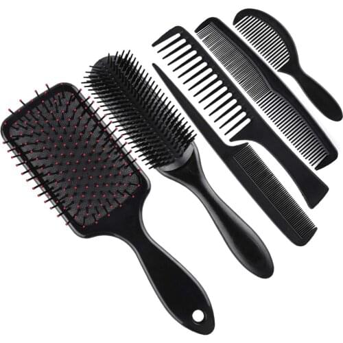 6Pieces Hair Brush Comb Set Paddle Brush Detangle Hair Brush and Black Combs for Men and Women Wet, Dry, Curly and Straight Hair